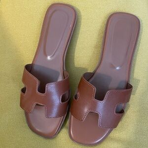Brown Leather Slide Sandals